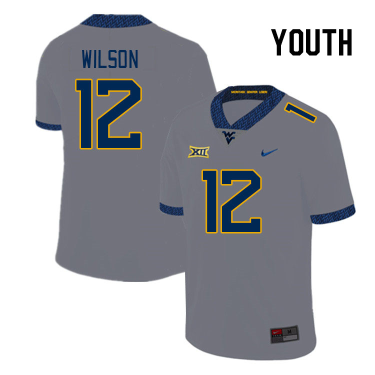 Youth #12 Anthony Wilson West Virginia Mountaineers College Football Jerseys Stitched Sale-Gray - Click Image to Close